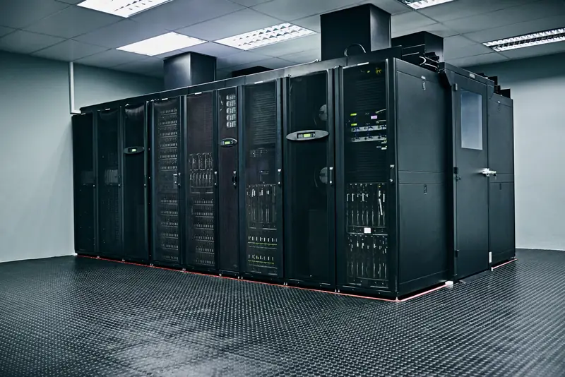 Sala de servidores com racks de alta performance